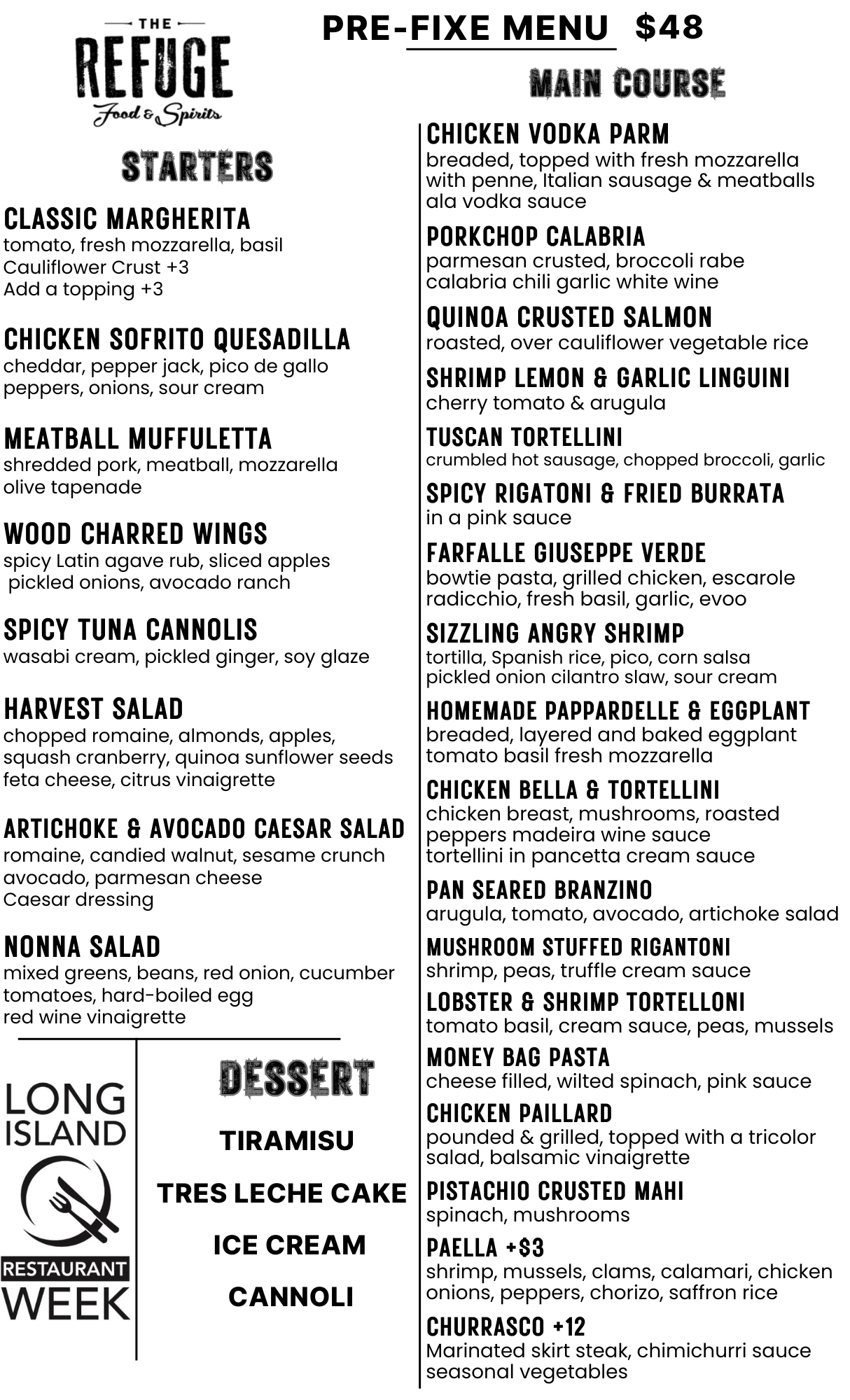 The Refuge Long Island Restaurant Week $48 pre-fixe menu